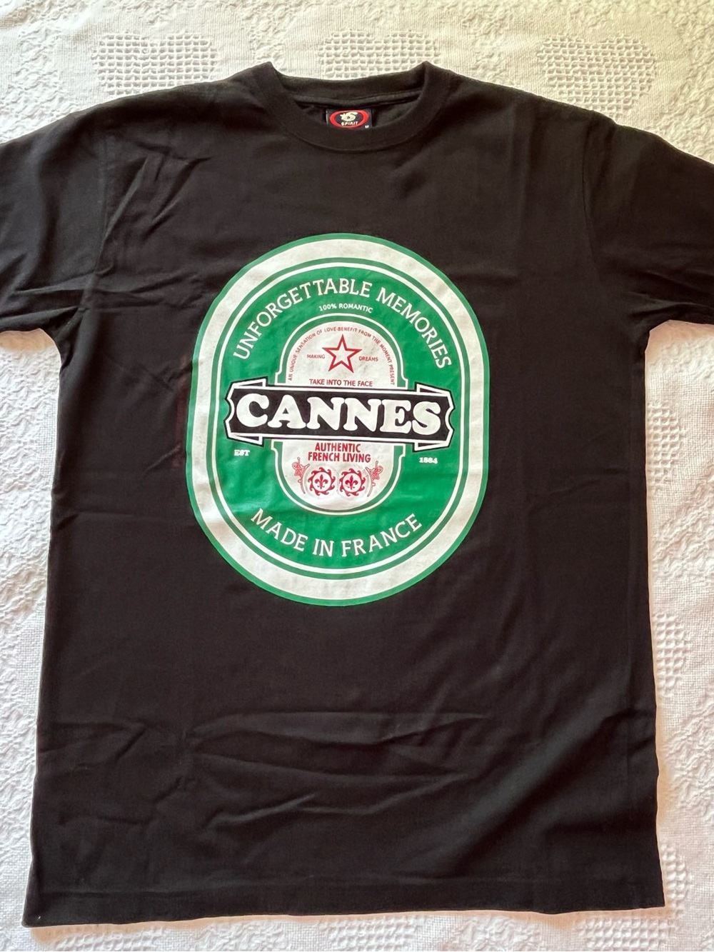 Spirit Men's Black Tee with Green and White Cannes Badge